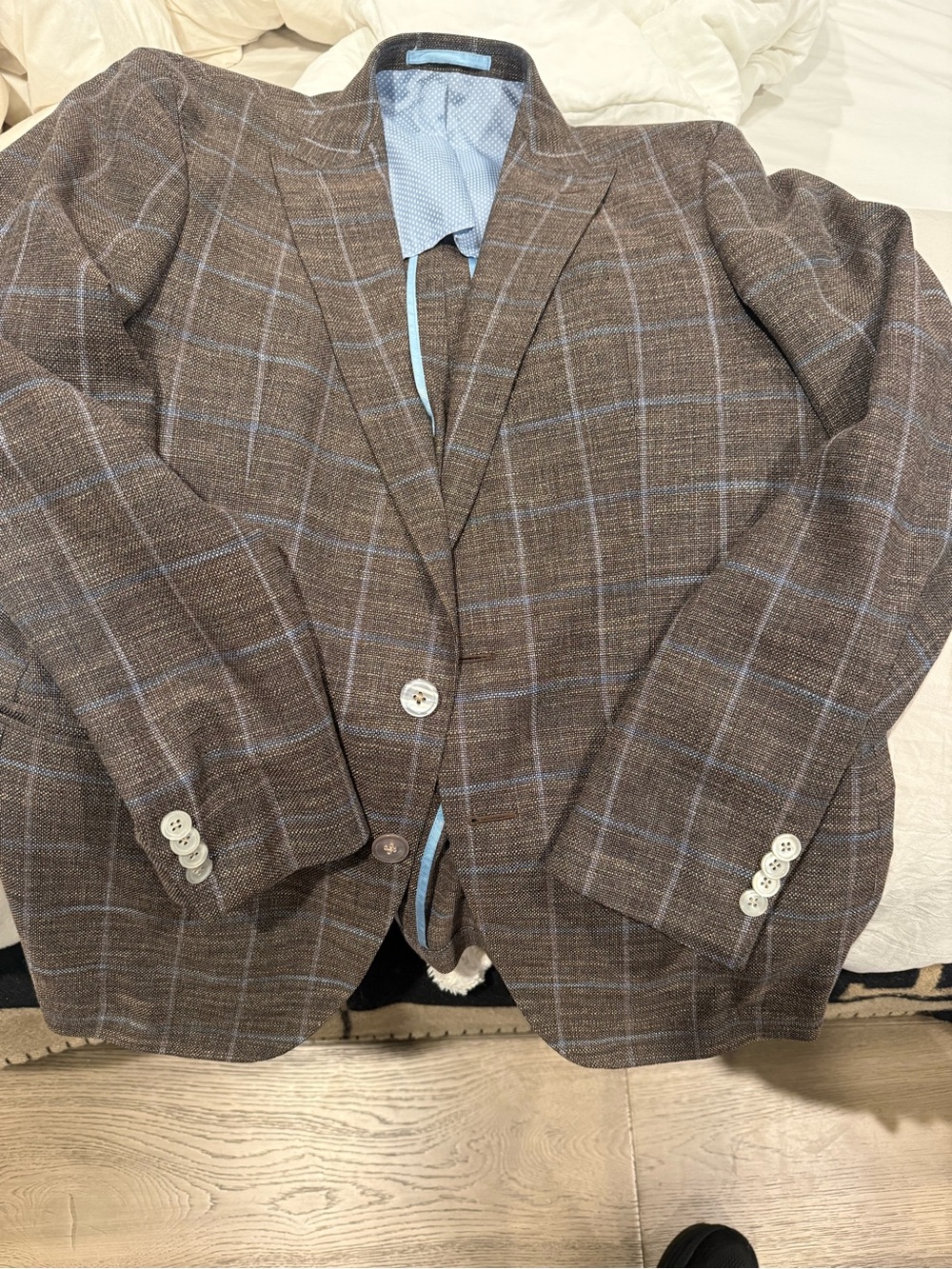 Men's Brown Plaid Blazer with Light Blue Windowpane